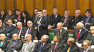 Jon Ashworth MP speaking on November 28 in a packed House of Commons, tackling the Prime Minister about unemployment in Leicester.