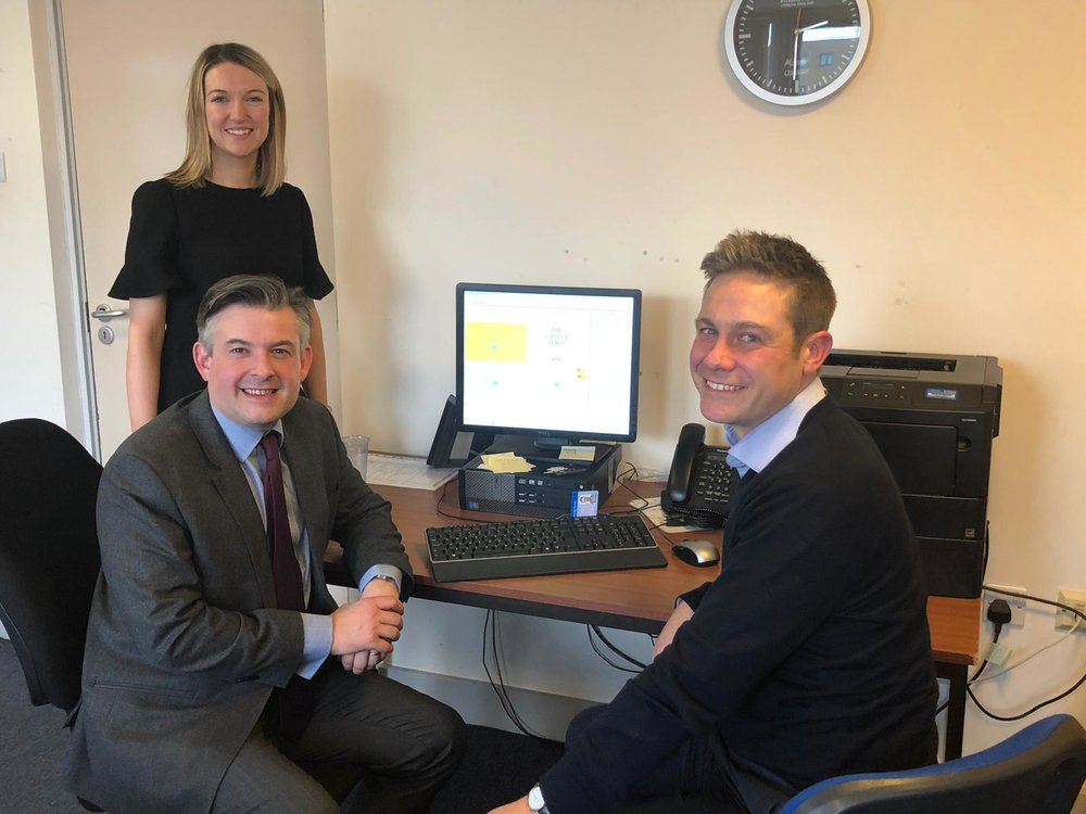 Jon visits Woodbrook Medical Centre in Loughborough to discuss cancer maps diagnostic tool with its inventor Dr Ben Noble - Friday January 18 2019