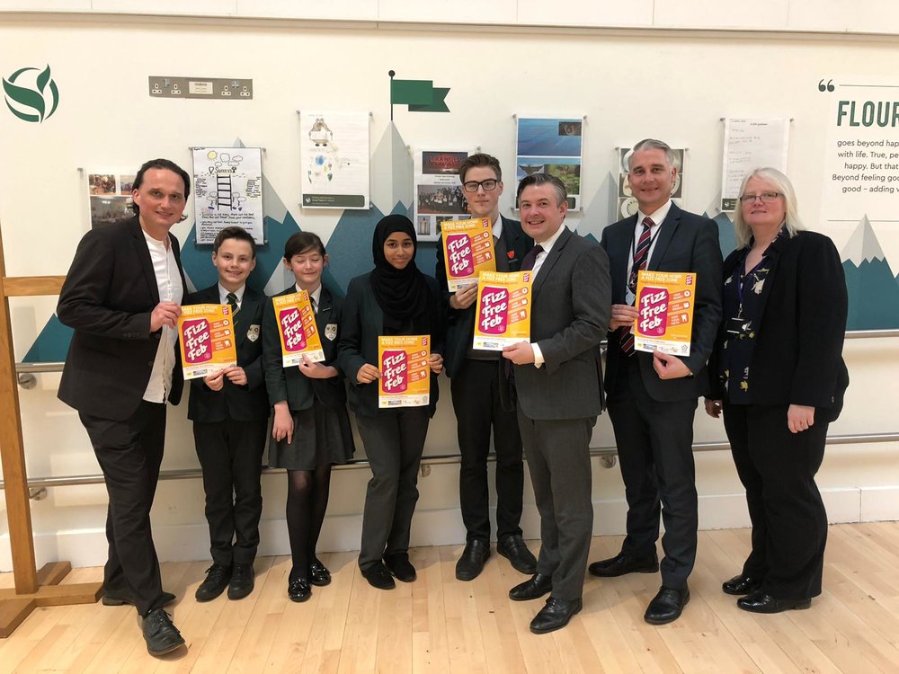 Jon and Councillor Clarke at Tudor Grange Samworth Academy as part of Fizz Free February - Friday February 8 2019