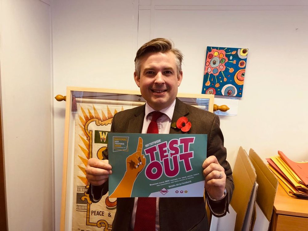 Jon Ashworth supports National HIV testing Week that starts on 17 November - Friday November 16 2018