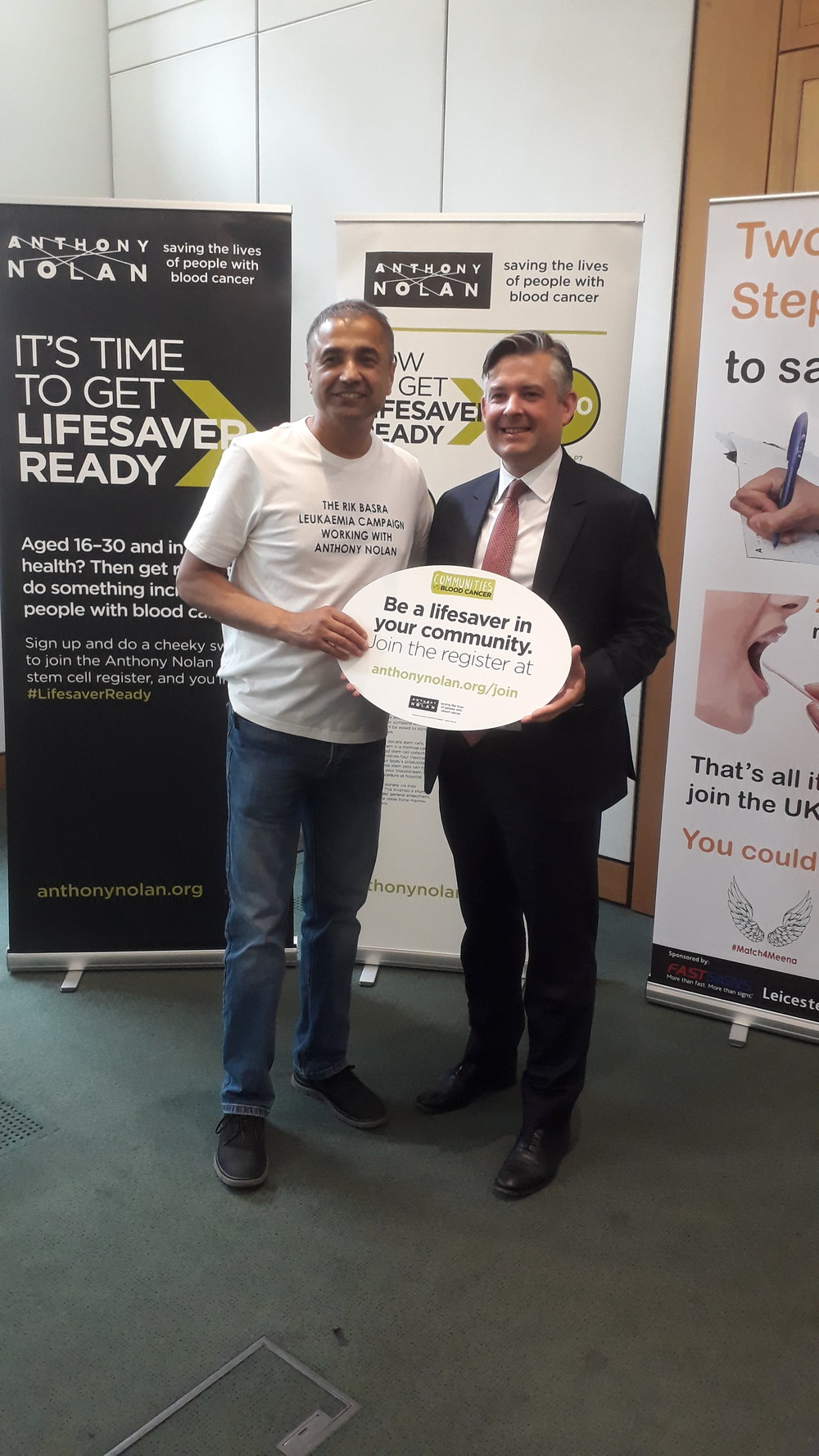 Jon supporting the Rik Basra Leukaemia Campaign and #Match4Meenaat at a cross-party Parliamentary event - Wednesday July 17 2019