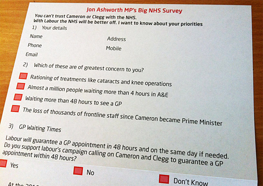 A copy of part of the survey about the NHS