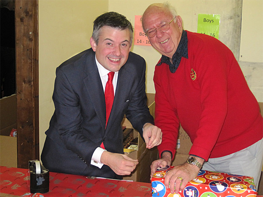 Jon and Terry wrapping Jon’s donated toy.