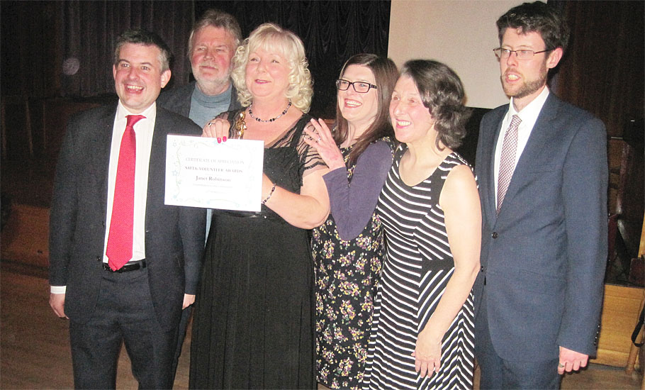 Jon presenting a SAFTA with all four local Councillors. From left to rights Councillor Shelton, Cutkelvin, Cleaver and Palmer