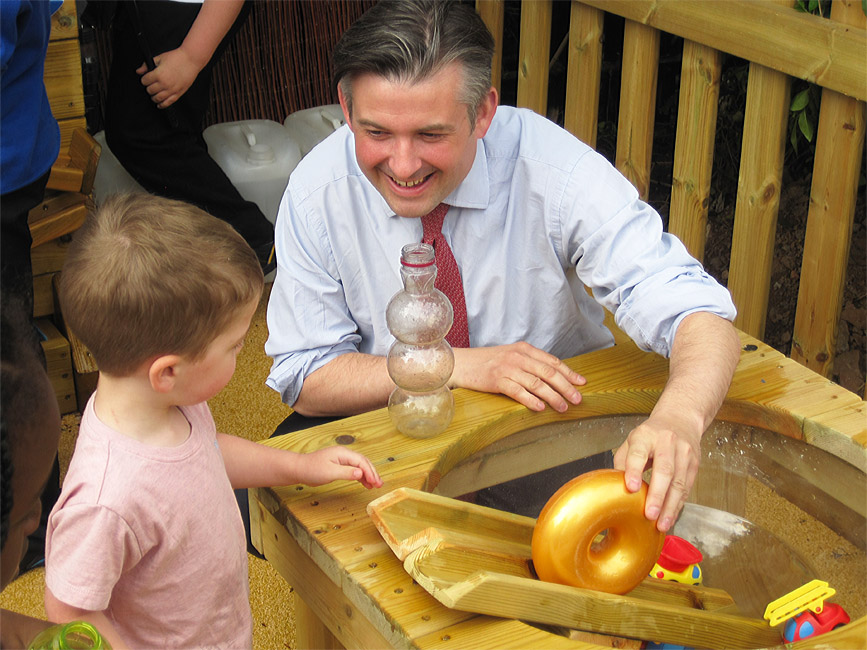 Jon with a pupil in the Play and Learning Zone