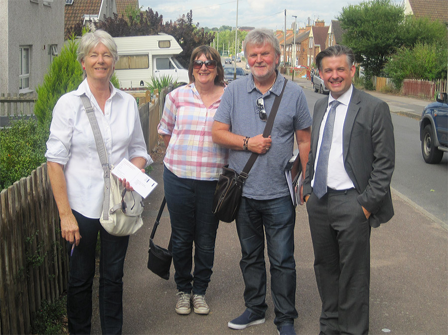 Pat, Jane, Councillor Shelton and Jon on Bloomfield Road