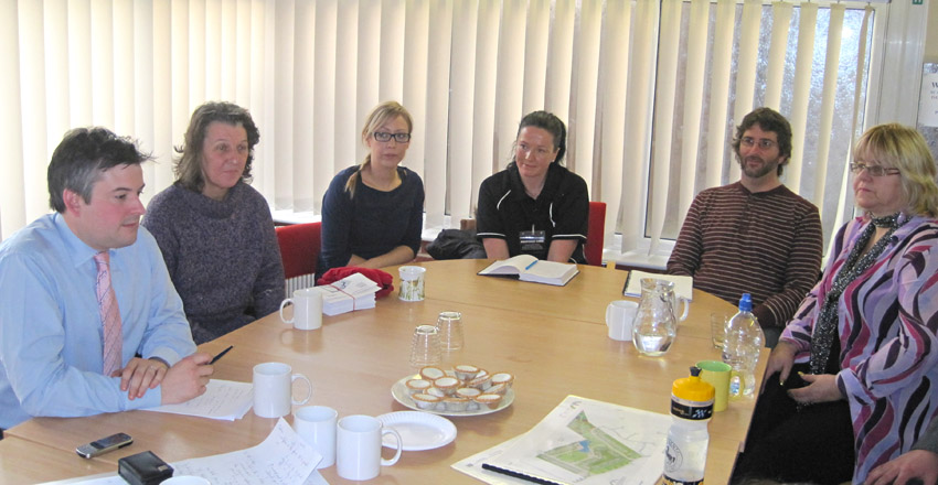 Photos show Jon with representatives of agencies that use Saffron Resource Centre Leicester and local Councillors