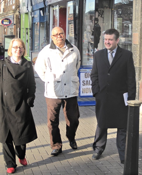 Jon Ashworth with Councillors Chaplin and Kamal