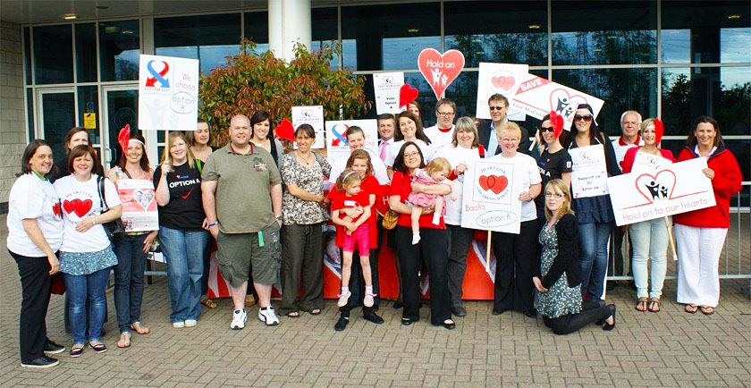 Constituents concerned about the closure of the children's heart surgery unit at the Glenfield Hospital, at a rally at the Walker's Stadium