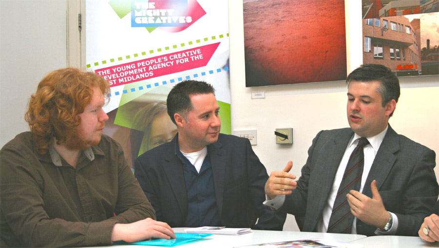 Mark Simpson Wedge (who has set up Words2Pictures), Richard Clark (Chief Executive of The Mighty Creatives) with Jon
