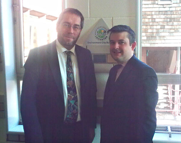 Jon Ashworth MP with Paul Fleming, DMU Director of Sustainable Development