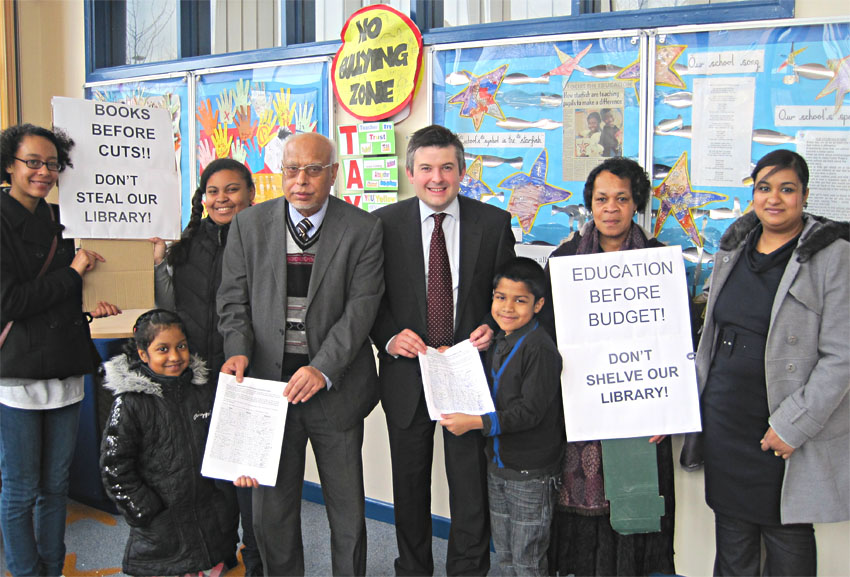 Photo, from left to right: Na-Keisha Pebody (13), Saamia Khajifa 97) Shanice Ria Tarbert (13), Councillor Dr Chowdhury, Jon Ashworth MP, Saahil Khalifa (8), Jean Williams (Chair of St Matthews Tenants and Residents Association) and khalidah Khalifa