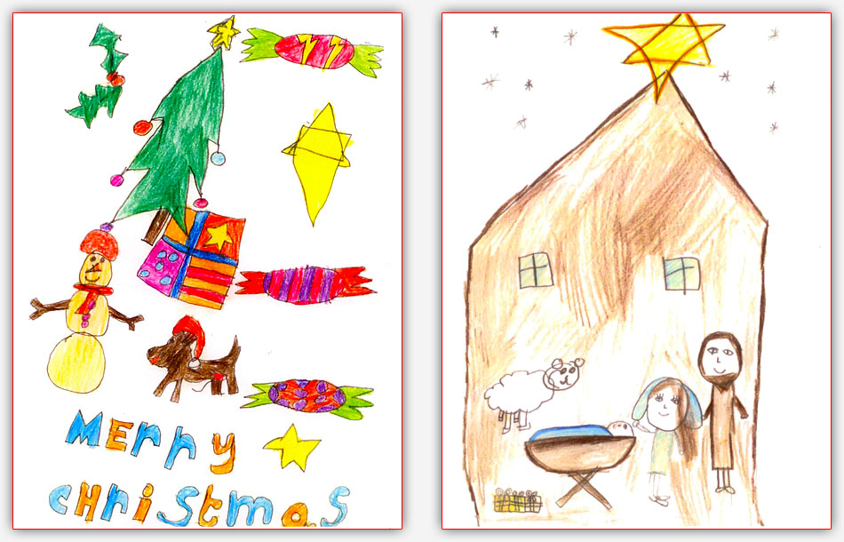 The Christmas cards above are by left, runner-up Helen Morgan, and right the Christmas card by runner-up Katie Drury