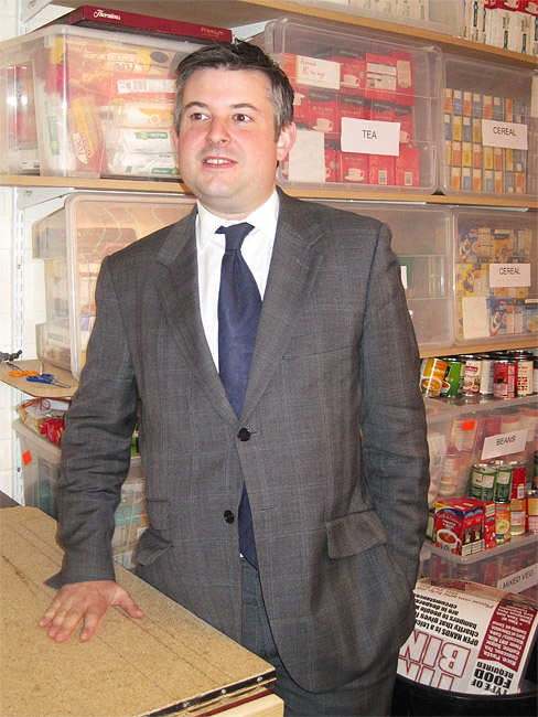 Jon in the room where volunteers pack the food parcels