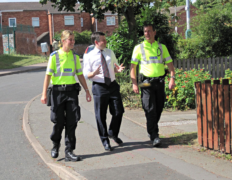 Jon Ashworth MP on the beat in Leicester with Sergeant PC Darren Little and PCSO Lindsey Bones