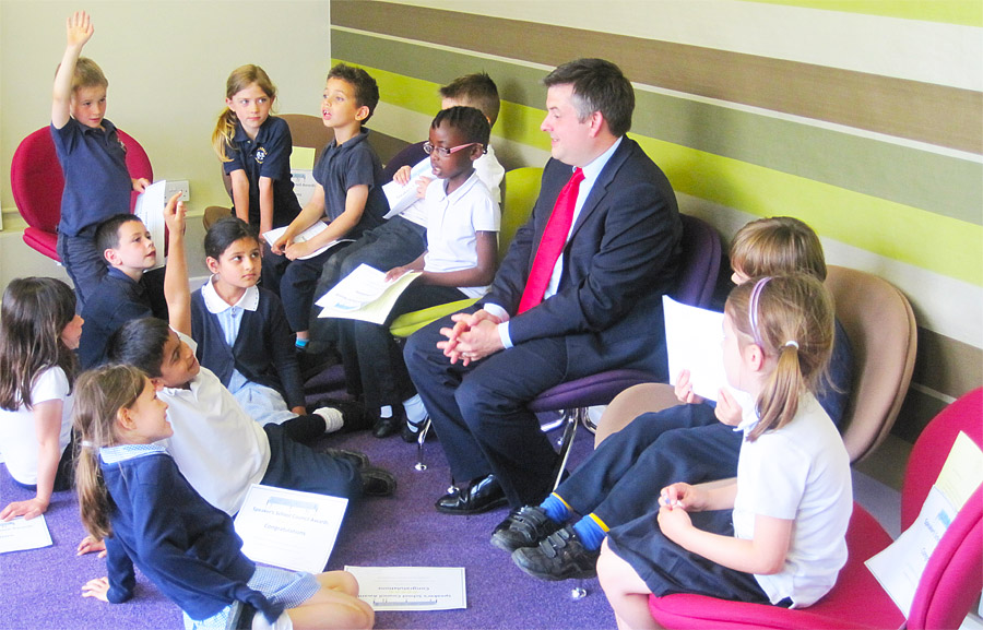 Jon answering questions from the School Council