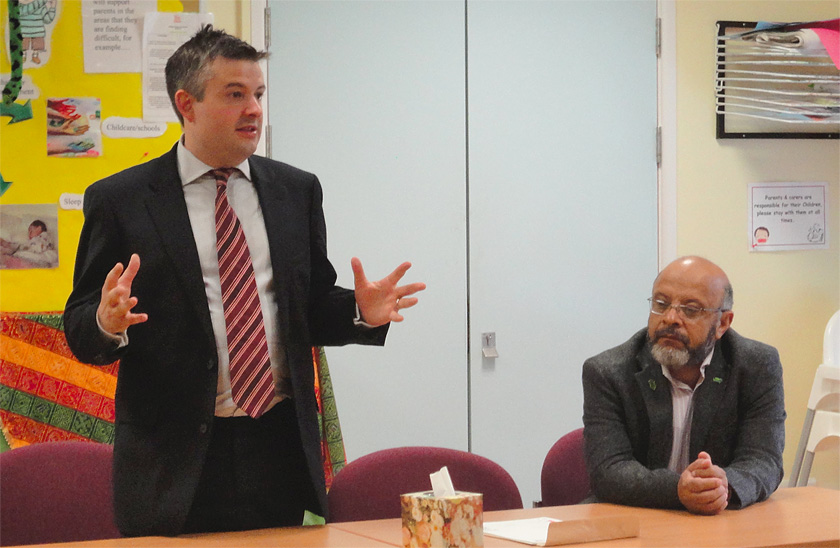 Jon speaking at the awards ceremony, alongside Councillor Hanif Aqbany