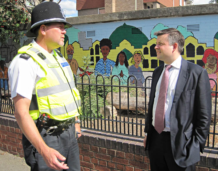 Jon Ashworth MP talking with PC Tom Walkinshaw