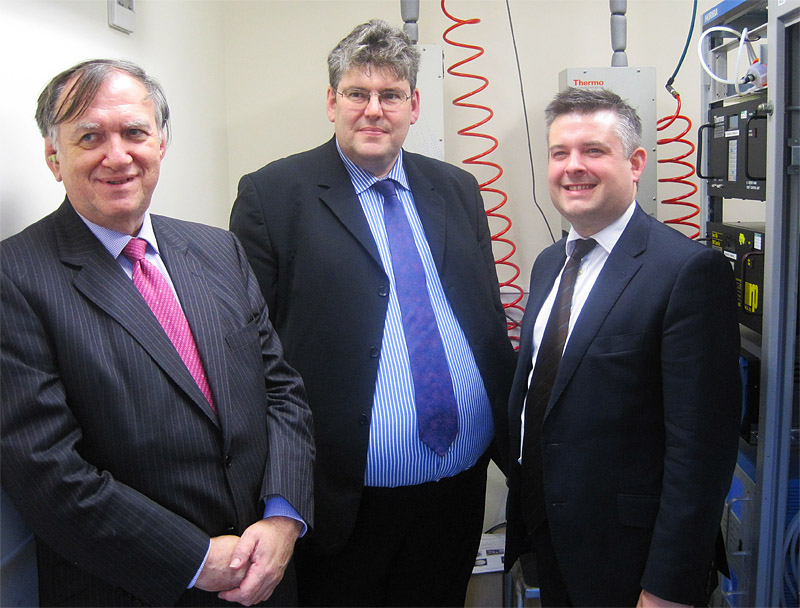 Professor Bob Burgess, Vice Chancellor of University of Leicester, Professor Paul Monks and Jon inside the monitoring station