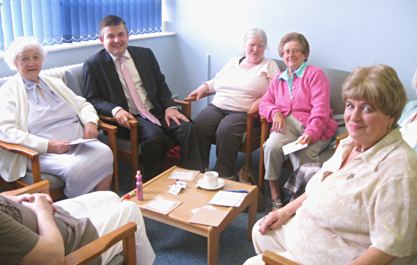 Jon with local residents at their Coffee Morning at Eyres Monsell Community Centre, Leicester
