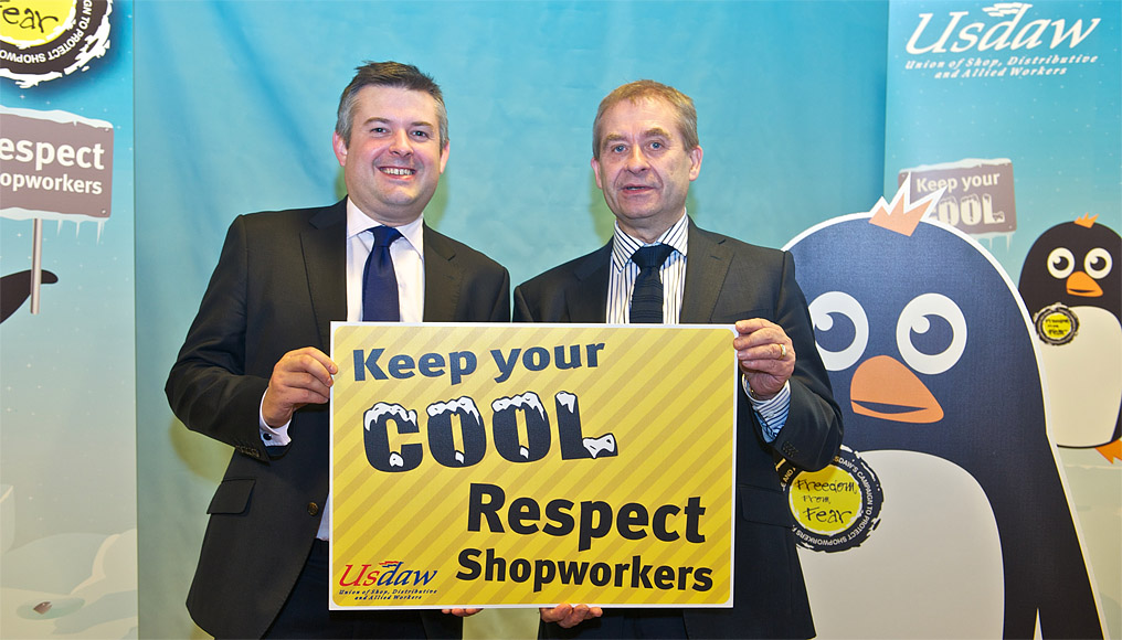 Jon with John Hannett, General Secretary of USDAW, at the campaign event