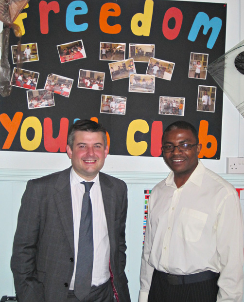 Jon Ashworth MP with the Director of The Centre Project Eric Waweru during a visit to the Freedom Club in Leicester South